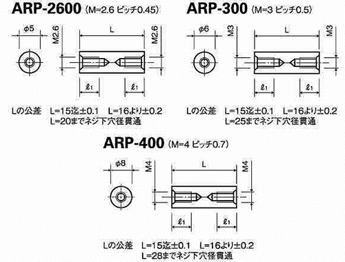 PPS(ポリフェニレンサルファイド) 丸型スペーサー(両メスねじ) / ARP 製品図面