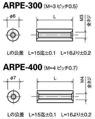 ピーク(PEEK) 丸型スペーサー(両メスねじ) / ARPE 製品図面