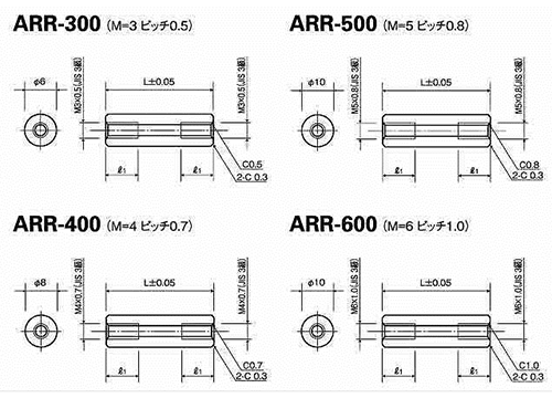セラミックス 丸型スペーサー(両メスねじ) / ARR 製品図面