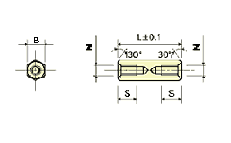 鉄(ROHS2対応) 六角スペーサー 両メスねじ ASF-E(ネジ径x長さ) 製品図面