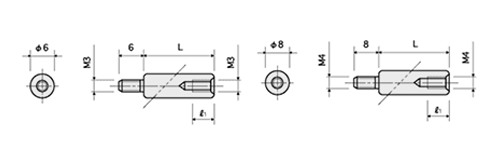 オールジュラコン(POM・乳白色) 丸型スペーサー (オス+メスねじ) BR-A 製品図面