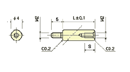 ステンレス 丸型スペーサー オス・メスねじ BRU(ネジ径x長さ) 製品図面
