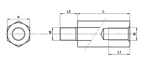 黄銅(カドミレス) 六角スペーサー(オス・メスねじ) BSB-E (ニッケル処理) 製品図面