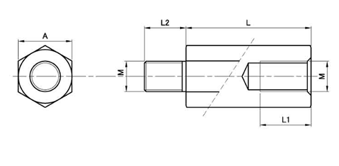 ステンレスSUS304 六角スペーサー (オス・メスねじ) BSU-H 製品図面