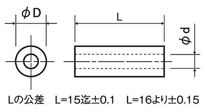 ジュラコン(POM) 丸型中空 スペーサー C-BU (パイプ形状品 (ねじ径用x長さ) 製品図面