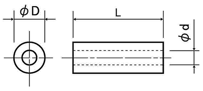 ABS樹脂 丸型中空スペーサー CA-B (パイプ形状品)(黒色) 製品図面