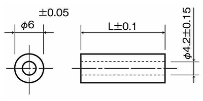 黄銅(カドミレス) 丸型中空 スペーサー) / CB-E (外径φ6)パイプ形状品 (ニッケル処理) 製品図面