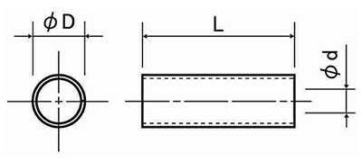 黄銅(カドミレス) 丸型中空 スペーサー) / CB-PCパイプ形状品 (脱脂処理) 製品図面