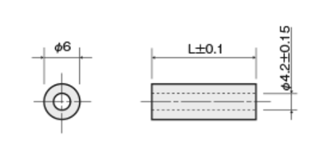 (ROHS対応)鉄(快削鋼) スペーサー CF-E(M4用-外径φ6)(金環)パイプ形状品 製品図面