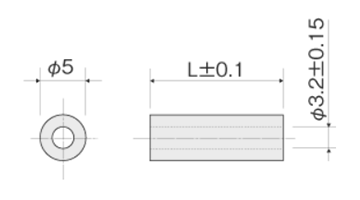 アルミ 丸型中空 スペーサー CL-E (M3用-外径φ5)(酸洗処理)(金環)パイプ形状品 製品図面
