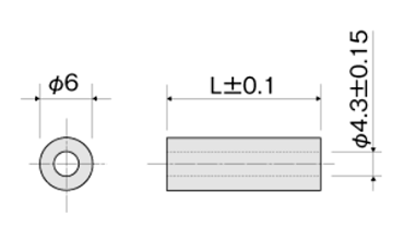 アルミ 丸型中空 スペーサー CL-E (M4用-外径φ6)(酸洗処理)(金環)パイプ形状品 製品図面