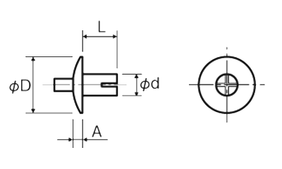 ドライブリベット(トラス頭) DRT-0000AF (本体 アルミ-鉄)(廣杉計器) 製品図面