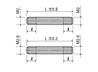黄銅(C3604BD) スタット両端右ねじ(精密マイクロねじ) / ERB (RoHS2対応) 製品図面