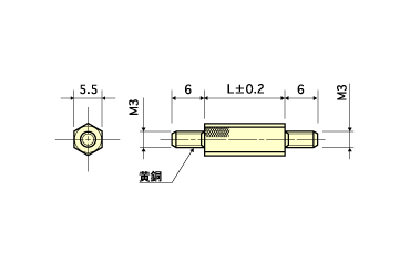 ジュラコン(POM)(乳白色) 六角スペーサー(両オスねじ・導通型) ES-E (RoHS2対応) 製品図面