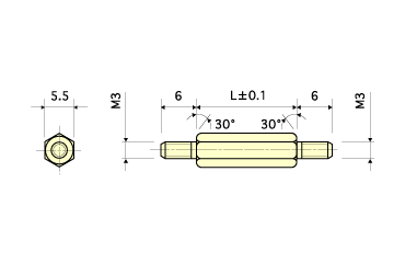 黄銅(鉛レス) エコ六角スペーサー(両オスねじ) / ESE-N (RoHS2対応) 製品図面