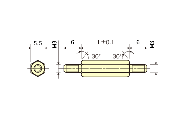 アルミ(鉛レス) 六角スペーサー(両オスねじ) 酸洗処理) / ESL-E (RoHS2対応) 製品図面