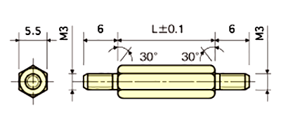 アルミ(鉛レス) 六角スペーサー(両オスねじ) カニゼンメッキ処理 / ESL-KE (RoHS2対応) 製品図面