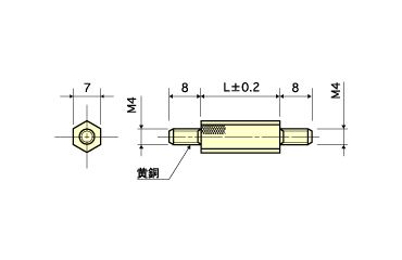 PPS(樹脂製) 六角スペーサー (両オスねじ・導通型)(茶色)/ ESP-E (RoHS2対応) 製品図面