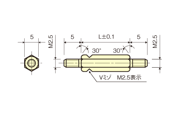 ステンレスSUS303 六角スペーサー (両オスねじ)/ ESU (RoHS2対応) 製品図面