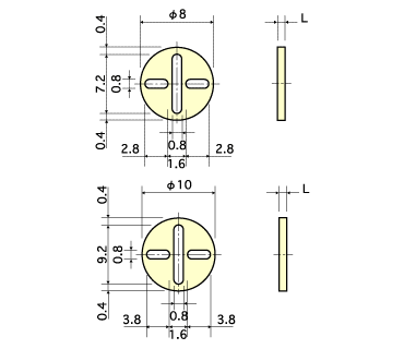 PTFE(フッ素樹脂) コンデンサー取付用スペーサー(白色) / ET (RoHS2対応) 製品図面