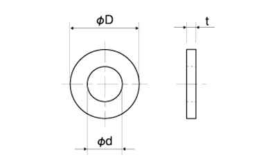 鉄 丸形平座金 (無電解Ni・その他フルサイズ)(FFW-N) (SPCC材・S45C材) 製品図面
