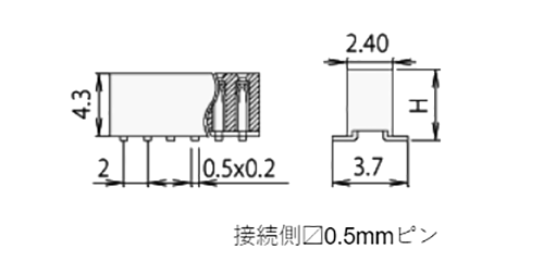 ナイロン製品 ピンヘッダー / FSM-21(T〇) ソケット(角ピン)2.00mmピッチ SMT(1列) 接続側□0.5mmピン 製品図面
