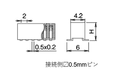 ナイロン製品 ピンヘッダー / FSM-22(T〇) ソケット(角ピン)2.00mmピッチ SMT(2列) 接続側□0.5mmピン 製品図面