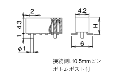 ナイロン製品 ピンヘッダー / FSM-22-B(T〇) ソケット(角ピン)2.00mmピッチ SMT(2列) 接続側□0.5mmピン 製品図面