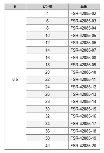 ナイロン ピンヘッダー FSR-42085(T〇) ソケット(角)2.54mmピッチ ライトアングル(2列) 接続側0.64mmピン 製品規格