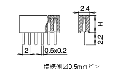 ナイロン ピンヘッダー FSS-21043(T〇) ソケット(角)2.00mmピッチ ストレート(1列) 接続側0.5mmピン 製品図面