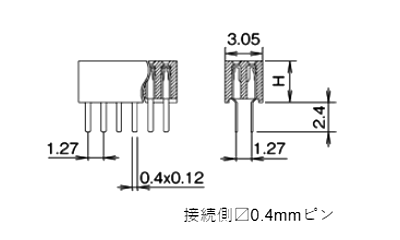 ナイロン ピンヘッダー FSS-72034(T〇) ソケット(角)1.27mmピッチ ストレート(2列) 接続側0.4mmピン 製品図面