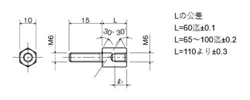 鉄(ROHS2対応) 六角スペーサー(オネジ15mmロング+メスねじ) LSF-6●●-15E(M6) 製品図面