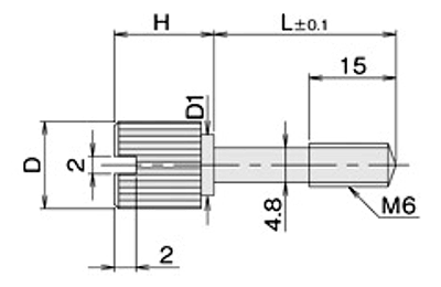 黄銅 ローレットツマミビス(スリ割 段付 胴細) / NB-Z10F (頭部 D16xH10)(ニッケルメッキ) 製品図面