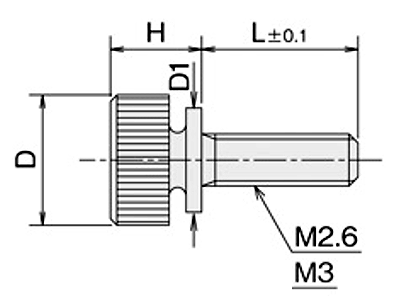 黄銅 ローレットツマミビス (ツバ付) / NB-BC (頭部 D6xH7)(ニッケルメッキ) 製品図面