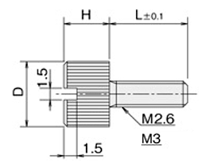 黄銅 ローレットツマミビス(スリ割付) / NB-GA (頭部 D8xH3)(ニッケルメッキ) 製品図面