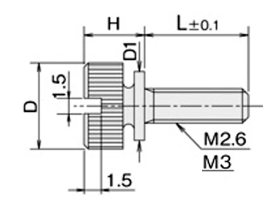 黄銅 ローレットツマミビス(スリ割 ツバ付) / NB-BB (頭部 D8xH7)(ニッケルメッキ) 製品図面