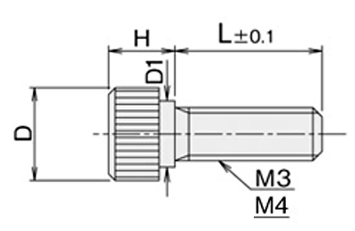 黄銅 ローレットツマミビス (段付) / NB-KD (頭部 D8xH8)(ニッケルメッキ) 製品図面