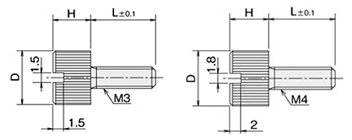 黄銅 ローレットツマミビス(スリ割付) / NB-MA (頭部 D8xH12)(ニッケルメッキ) 製品図面