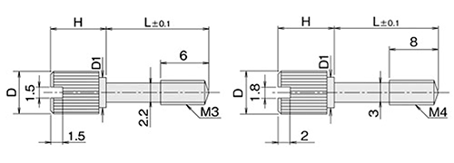 黄銅 ローレットツマミビス(スリ割 段付 胴細) / NB-MF (頭部 D8xH12)(ニッケルメッキ) 製品図面