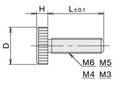黄銅 ローレットツマミビス(低頭) / NB-OG (頭部 D10xH3)(ニッケルメッキ) 製品図面