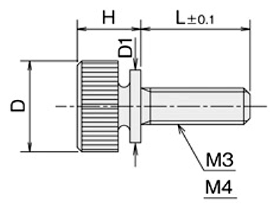 黄銅 ローレットツマミビス (ツバ付) / NB-PC (頭部 D10xH8)(ニッケルメッキ) 製品図面