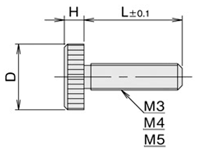 黄銅 ローレットツマミビス(低頭) / NB-PG (頭部 D10xH5)(ニッケルメッキ) 製品図面