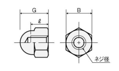 ナイロン 袋ナット(黒色)(NNTH-B) 製品図面