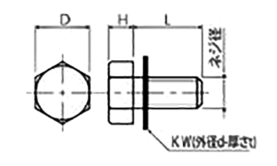 ピーク(樹脂製)六角セムスボルト (PTFE平座金付) (PEBT-0000-T) 製品図面