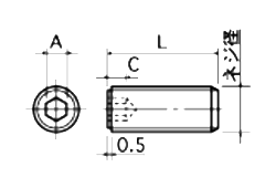 ピーク(樹脂製)六角穴付き止めねじ(ホーローセット)(PEH-0000-F/ うす茶) 製品図面