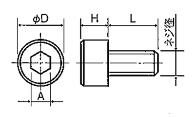 PVDF (樹脂製) 六角穴付きボルト(キャップスクリュー) PVC-0000 (白色不透明) 製品図面