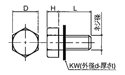 レニー(高強度ナイロン)六角セムスボルト (PTFE座金付) RYBT-0000-T (黄緑色) 製品図面