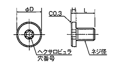 レニー(高強度ナイロン) ヘクサロビュラ穴付き ローヘッドキャップ (極低頭タイプ) RYHS-0000 (黒色) 製品図面
