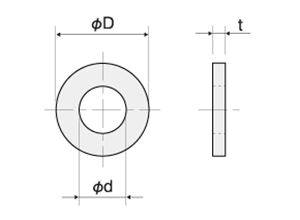 シリコンゴム50°平座金 (ワッシャー)(SIW-0000-00)(内径x外径x厚)(半透明) 製品図面