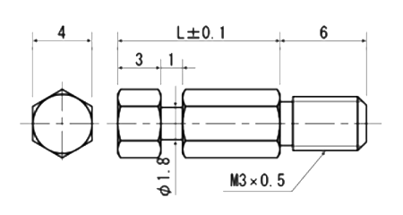 ステンレス ばねポスト(六角・溝タイプ)(SPS-S)(引張コイルばね支柱用) 製品図面